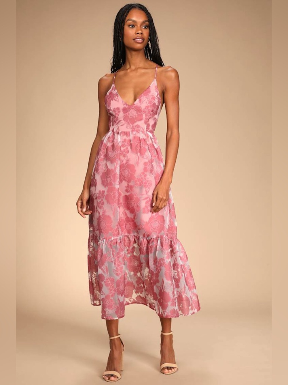Lulus Feeling Like Forever Rose Jacquard Organza Lace-Up Midi Dress